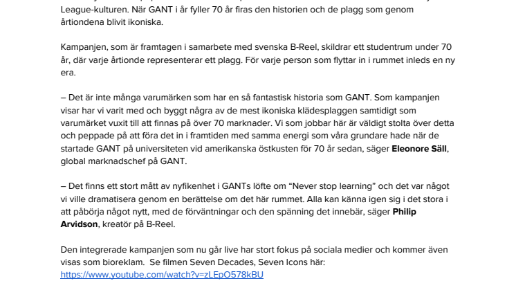 GANT återvänder till begynnelsen i global kampanj