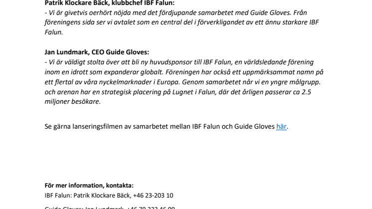 Guide Gloves blir ny arena- och huvudsponsor till IBF Falun