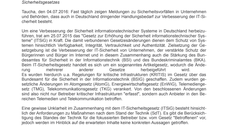 procilon ist Co-Autor der TeleTrusT-Handreichung "Stand der Technik" im Sinne des IT-Sicherheitsgesetzes 