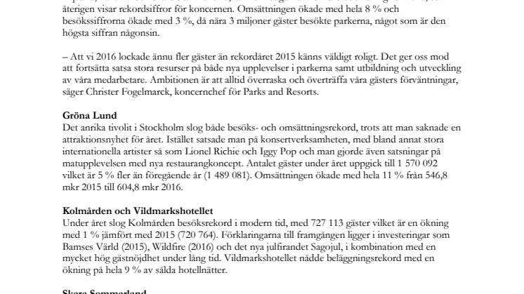 Nya rekord för nöjesparkskoncernen Parks and Resorts