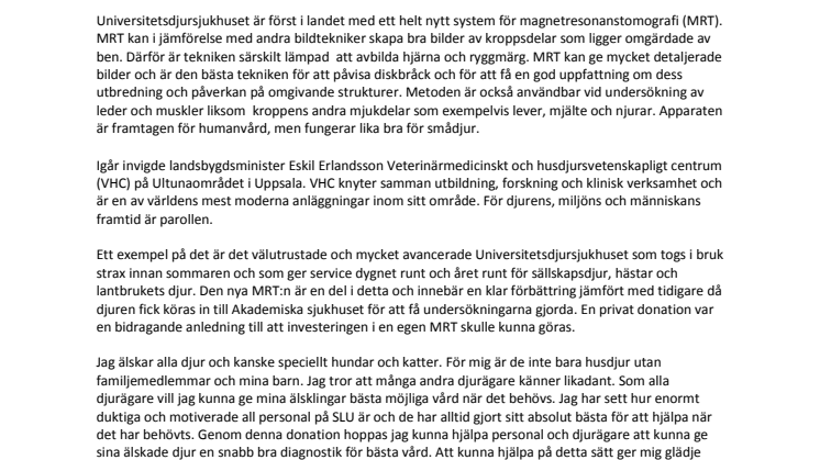Universitetsdjursjukhuset vid SLU först i landet med nytt MRT-system 