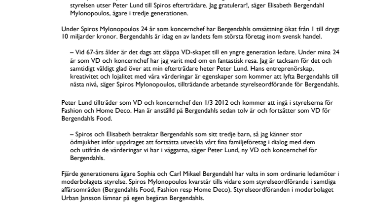 Bergendahls firar 90-årsjubileum med ny ledning