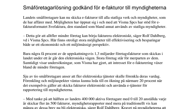 Småföretagarlösning godkänd för e-fakturor till myndigheterna