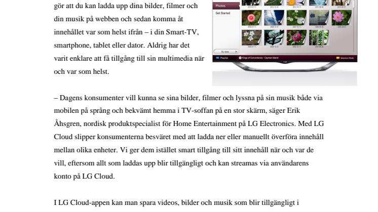 SMART TILLGÅNG TILL DINA BILDER, FILMER OCH LÅTAR ÖVERALLT – LG CLOUD NU TILLGÄNGLIGT I SVERIGE