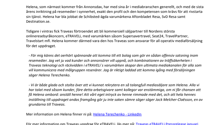 Helena Terechenko till Traveas