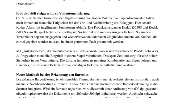 CeBIT Preview: Kodak Alaris - „Transparenz statt Datenchaos“ mehr als ein Motto