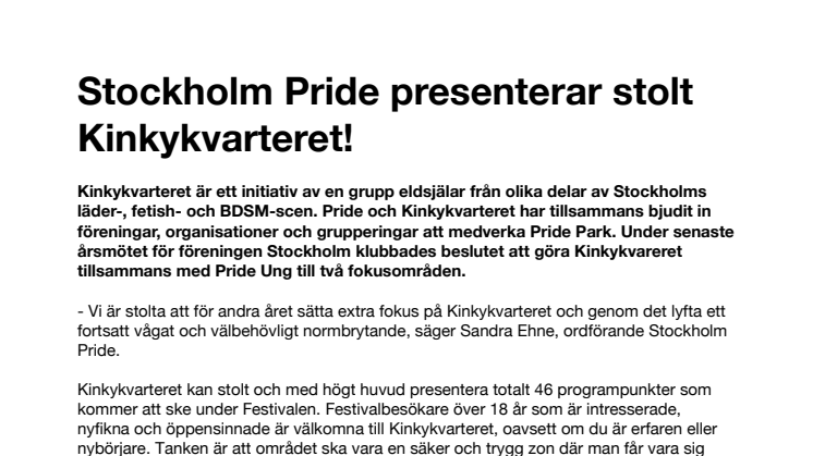 Stockholm Pride presenterar stolt Kinkykvarteret!
