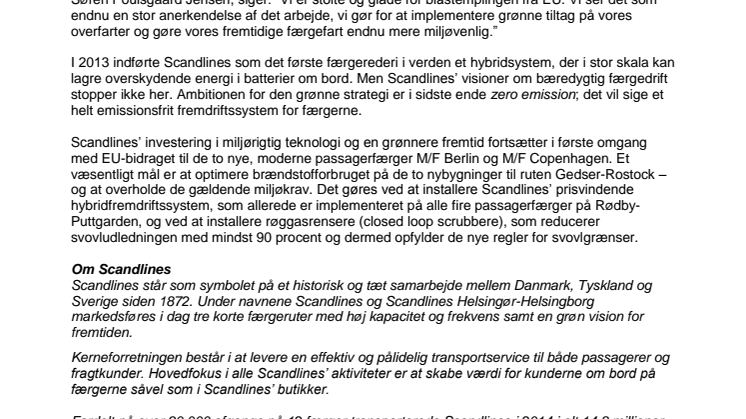 Scandlines’ grønne tiltag blåstemples også på Gedser-Rostock