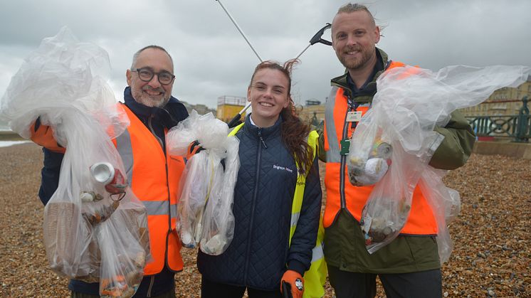Success! From left, GTR's Chief Customer Officer Mark Pavlides, Head of Environment Jason Brooker and coach driver Martine Patey of Brighton & Hove Buses