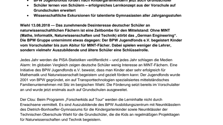 Für die Fachkräfte von morgen: So begeistert der BPW Jugendfonds e.V. Kinder für naturwissenschaftliche Fächer