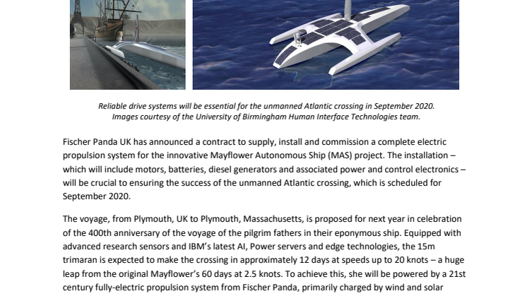 Fischer Panda UK Supplies End-to-End Electric Drive System for Mayflower Autonomous Ship Project