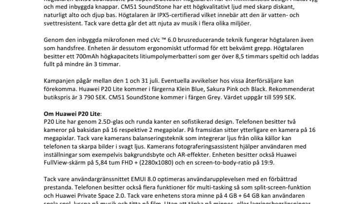 P20 Lite-sommarkampanj: Högkvalitativt ljud och minimalistisk design på köpet