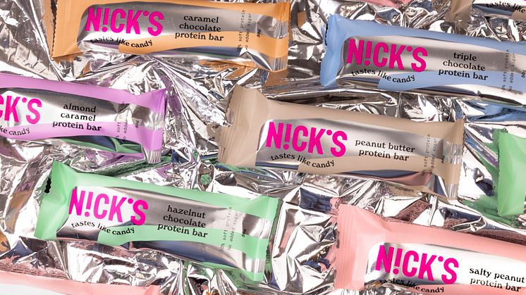 Nick's nya lansering inom proteinbars - peanut butter, almond caramel, caramel chocolate, triple chocolate, hazelnut chocolate och salty peanut.