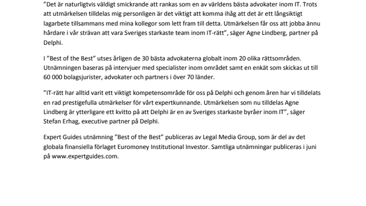 Agne Lindberg utsedd till en av världens främsta IT-jurister