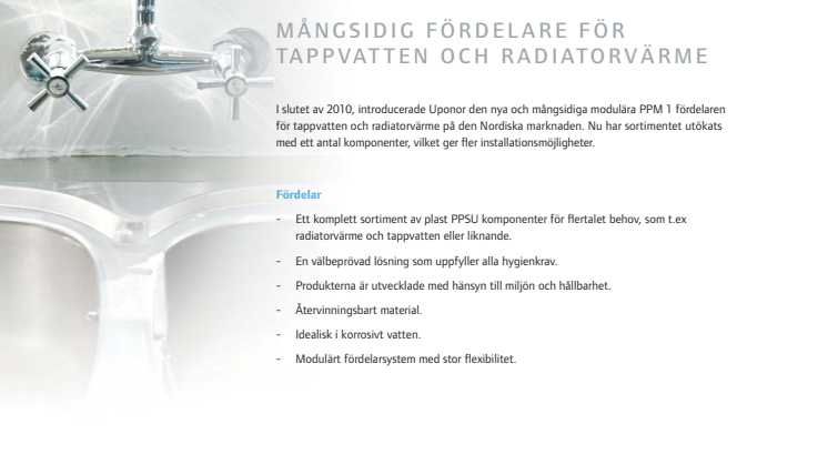 Modulär PPM fördelare - mångsidig fördelare för tappvatten och radiatorvärme
