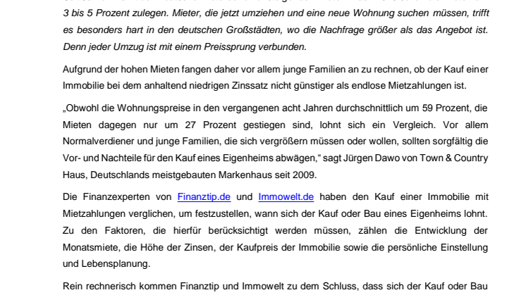 Bauen, kaufen oder mieten -  lohnt sich das Eigenheim?