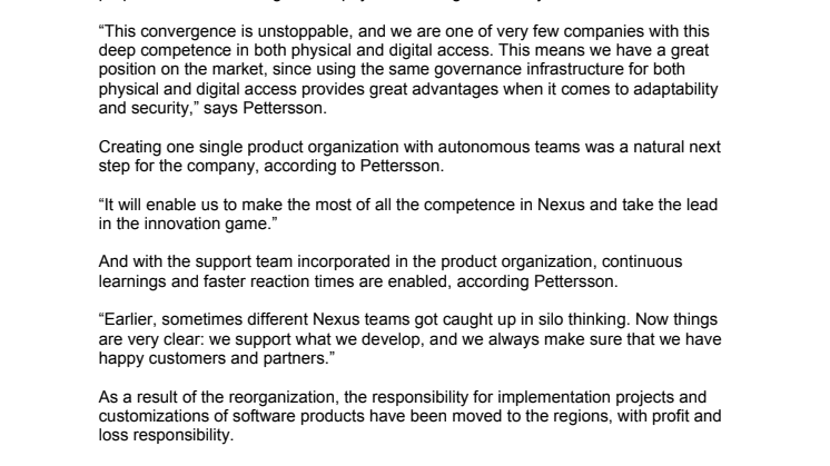 Nexus reorganizes to speed up innovation and improve customer experience