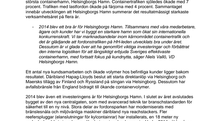 Helsingborgs Hamn går mot ett positivt resultat för 2014