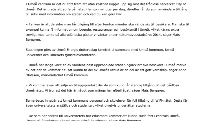 Prisade UmeNet bidrar till gratis WiFi i centrum