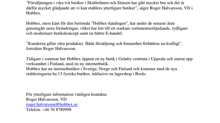 Hobbex växer vidare med 3 nya butiker i Stockholm!