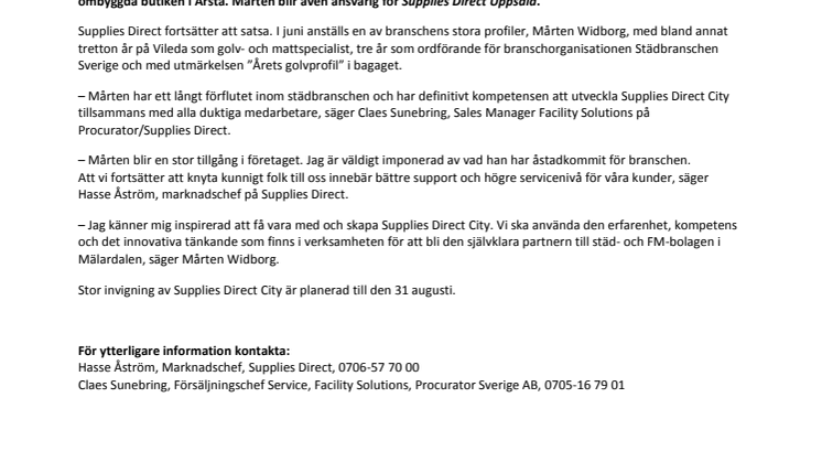 Supplies Direct rekryterar branschprofilen Mårten Widborg