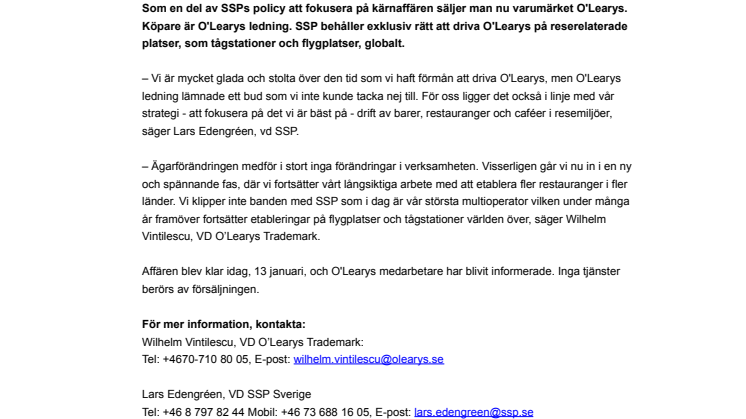 O’Learys byter ägare 