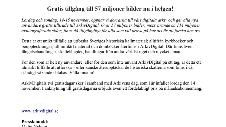 ​Gratis tillgång till 57 miljoner bilder nu i helgen!