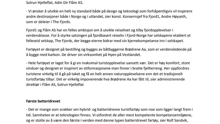 Nytt fartøy i drift på Nærøyfjorden– Batteridrevet turistfartøy med norsk design og verdensledende teknologi