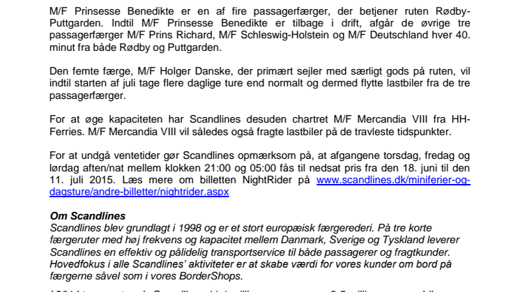Scandlines-færge tilbage i drift den 2. juli 2015