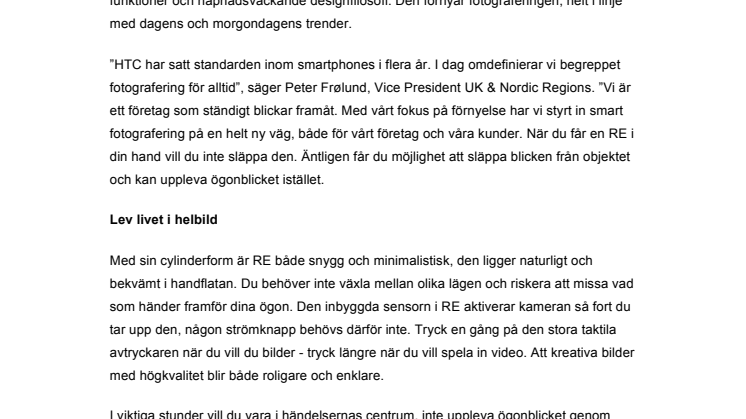 HTC PRESENTERAR RE: EN REVOLUTIONERANDE LITEN KAMERA