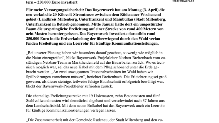 Stromtrasse Rüdenau-Mainbullau jetzt sturmsicher