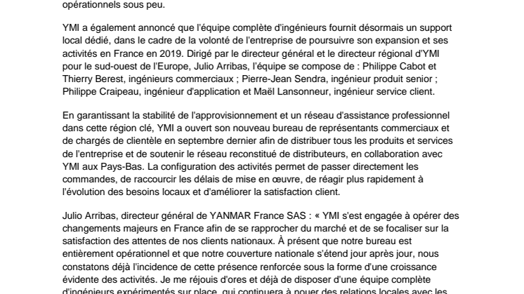 YANMAR annonce une croissance de ses activités en France