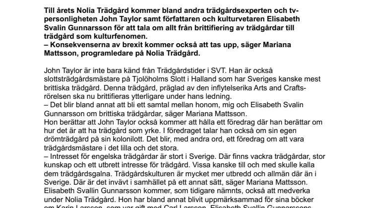 Trädgård som kulturfenomen, brittifiering och brexit på Nolia Trädgård 2019
