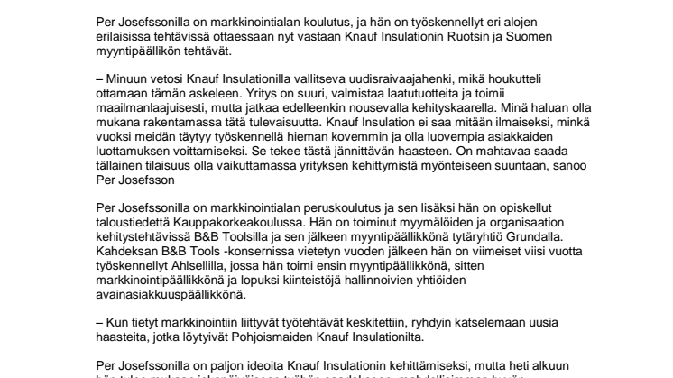 Knauf Insulationille uusi Ruotsin ja Suomen myyntipäällikkö