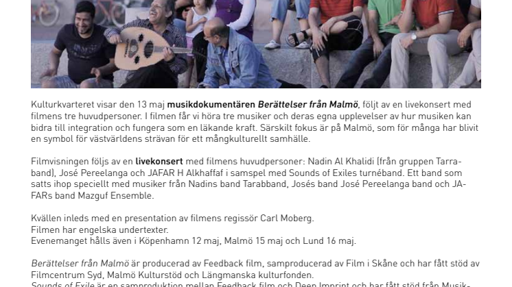SOUNDS OF EXILE – Konsert och musikdokumentären "Berättelser från Malmö" – om integration och musik som läkande kraft
