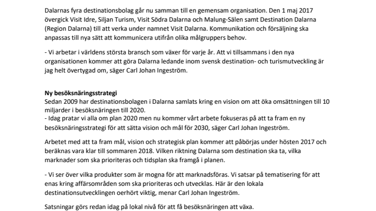 Besöksnäringen i Dalarna går samman – Visit Dalarna är nu verklighet!