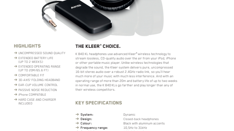 Specification sheet - AKG K 840 KL (English)