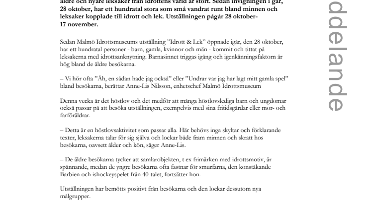 Malmö Idrottsmuseums utställning "Idrott & Lek" är igång!