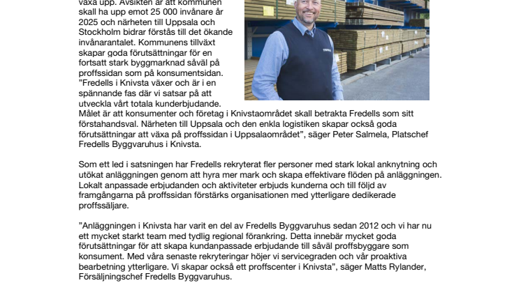 Fredells Byggvaruhus utökar i Knivsta