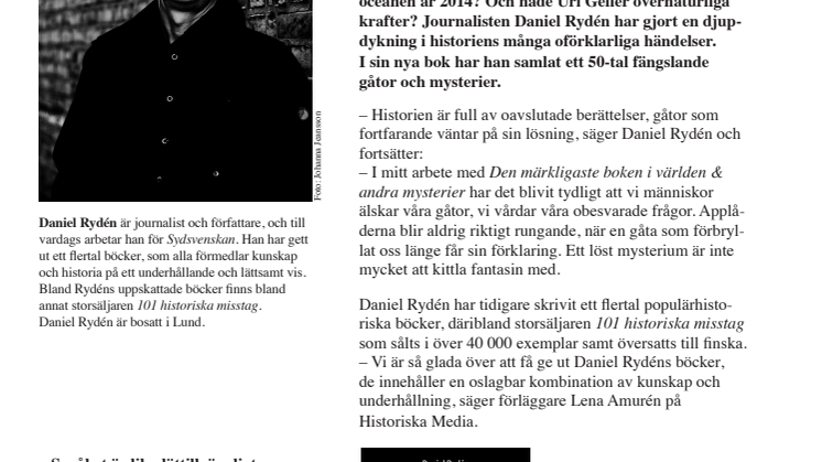 Journalisten Daniel Rydén aktuell med ny bok om historiska gåtor & mysterier