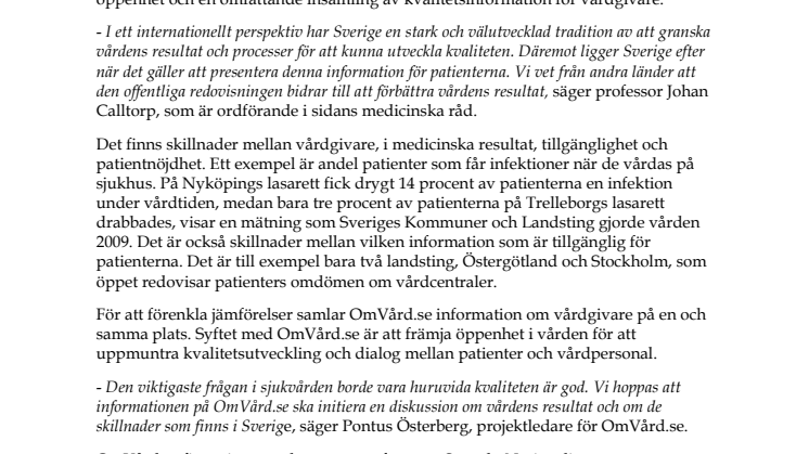 Ny webbtjänst: OmVård.se jämför svensk vård