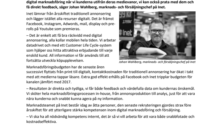 Inet överger traditionell annonsering – ökar digital marknadsbudget med 60 procent