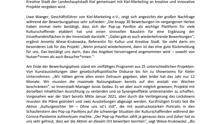 Kieler Pop Up Pavillon startet mit vielfältigem Kulturprogramm ins Jahr 2021