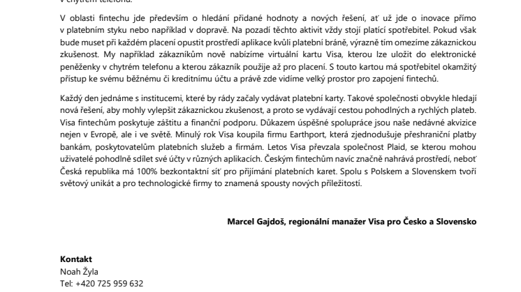 Marcel Gajdoš: Ve Visa podporujeme fintech