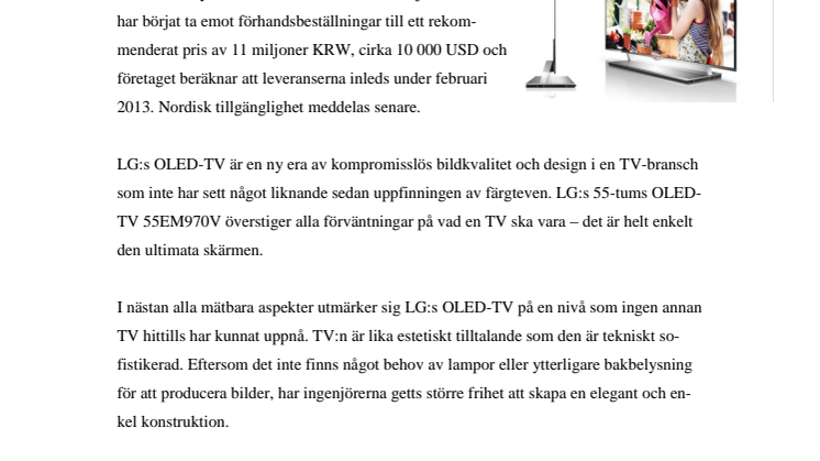 FYRA MILLIMETER AV LYX – LG OLED-TV BÖRJAR SÄLJAS I KOREA