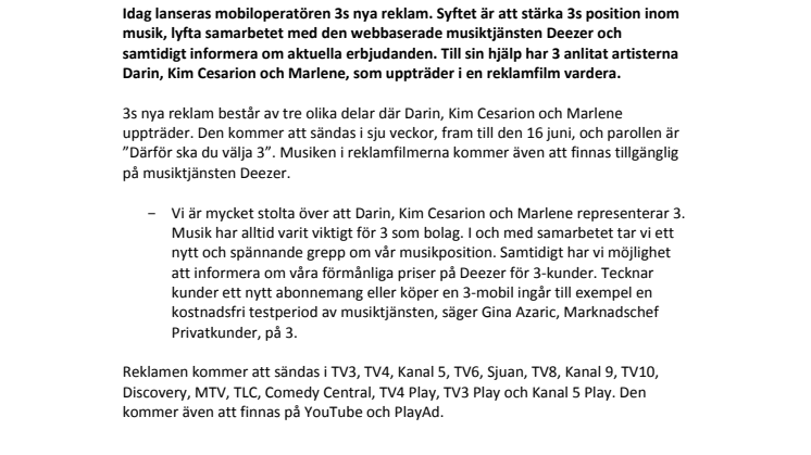 Darin, Kim Cesarion och Marlene samarbetar med 3