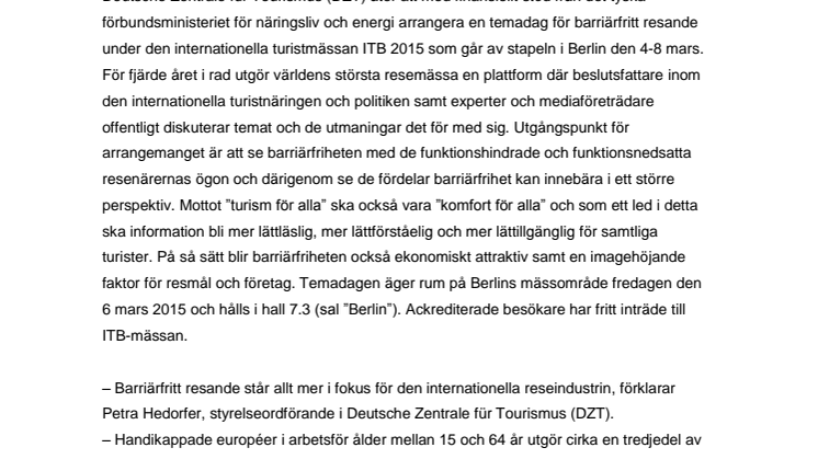 DZT arrangerar temadag om barriärfritt resande