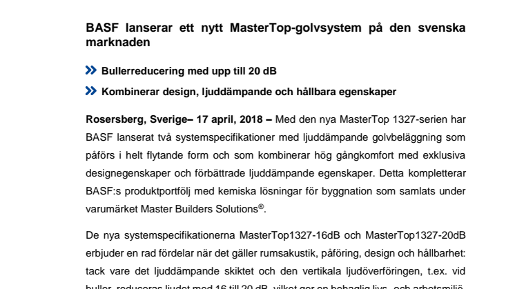 BASF lanserar ett nytt golvsystem på den svenska marknaden