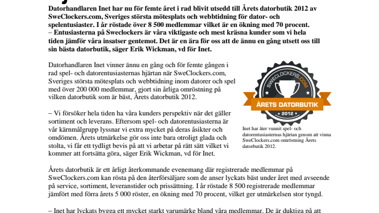 SweClockers.com:s omröstning 2012: Inet vinner entusiasternas hjärtan för femte året i rad 