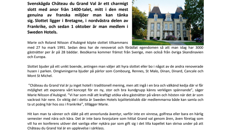 Sweden Hotels utökar med ett slott i Frankrike
